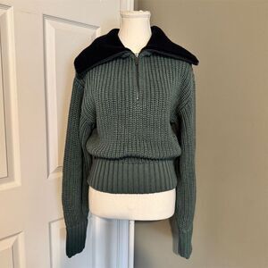 Athleta Alder Women's Pullover Sweater Small Green Blue Cable-Knit Athleisure